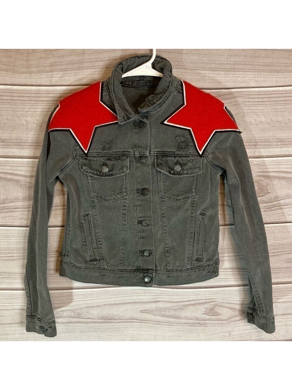 LF Carmar Grey Distressed Romeo Star Embroidered Jean Jacket
